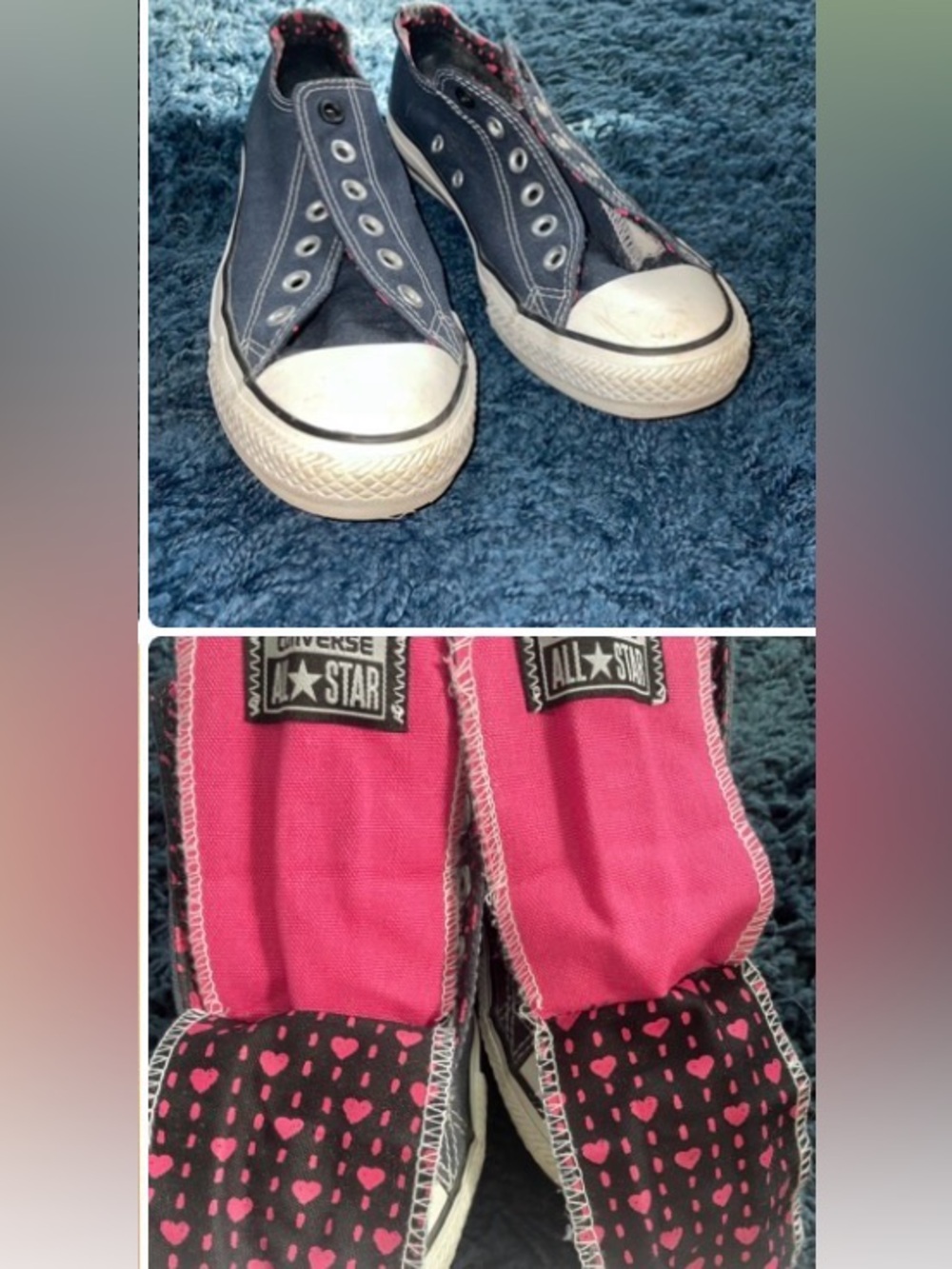 Navy / Pink Hearts Inside Converse and Pink Laces